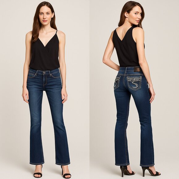 SILVER JEANS CO✨ Suki Mid-Rise Bootcut Jeans 👖 Embroidered Flap Pockets Sz 28 - Picture 1 of 16
